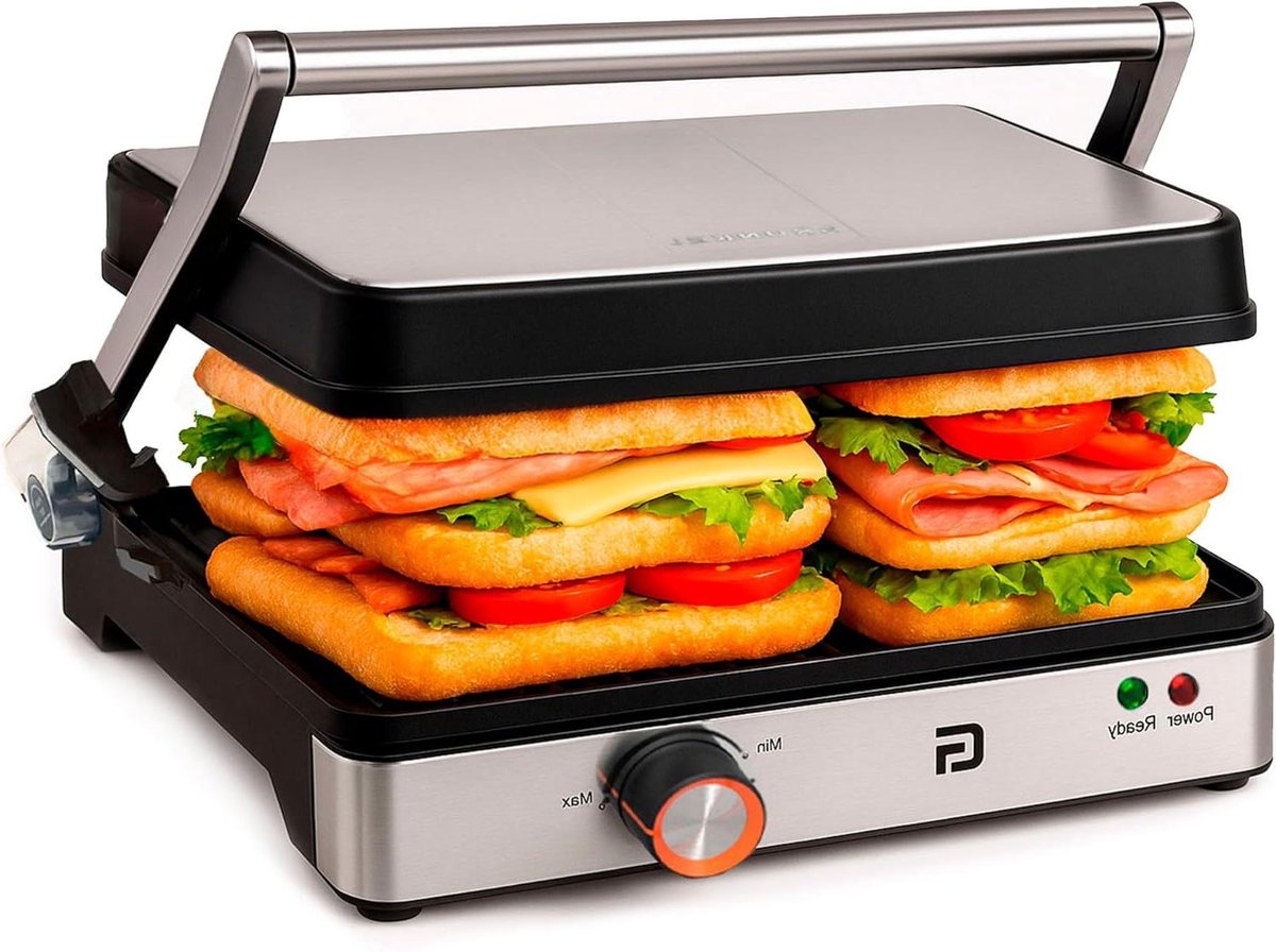 Elektrische Contactgrill - Tafelgrill Grillplaat - Gezond Koken - 180 Graden Opening - 754 vierkante cm - Roestvrij Staal