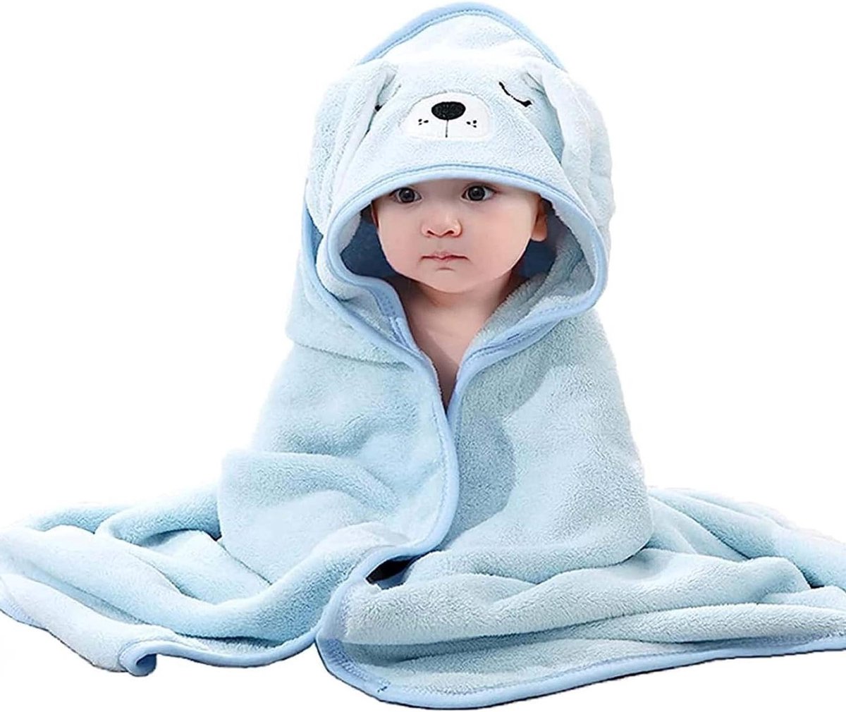 Babyhanddoek met capuchon - Kinderbadjas Baby badcape - Na het baden - Schattig dierdesign - 80 x 80 cm - Blauw