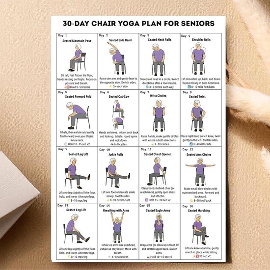 Stoelyoga Poster - Fitness Gids - Senior Beweging - Visuele Stappen - 20x25 cm - Meerkleurig — afbeelding 3