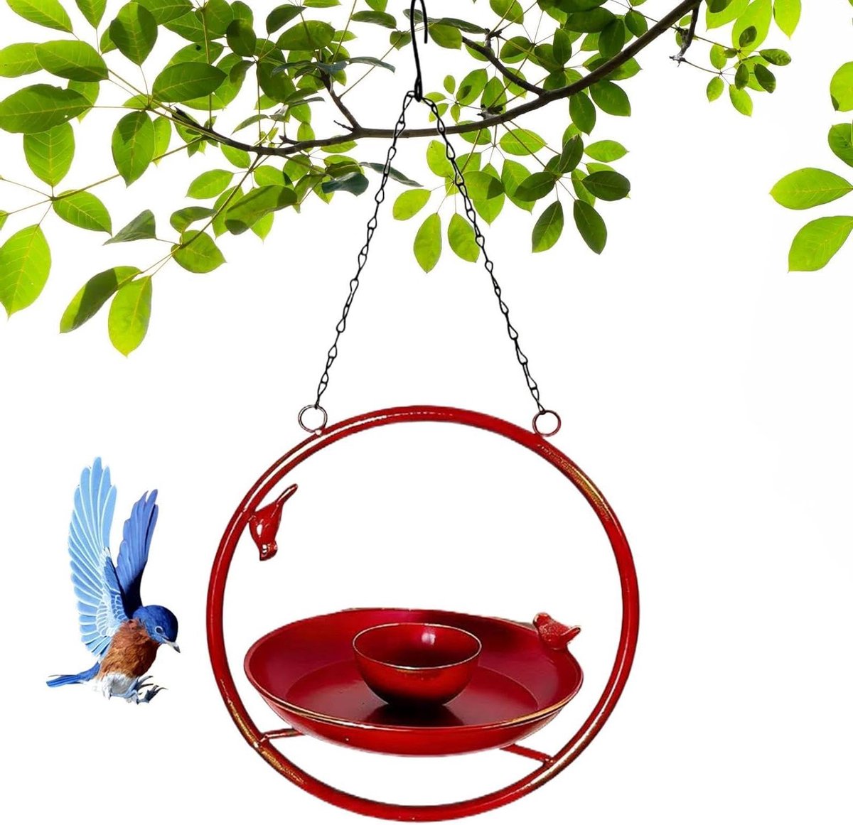 Outdoor Bird Bath Hanging Decoration Weatherproof | Metal Water Trough for Outdoor Tits, Blackbirds, Goldfinches, Deck, Balcony, Patio, Window, Tree