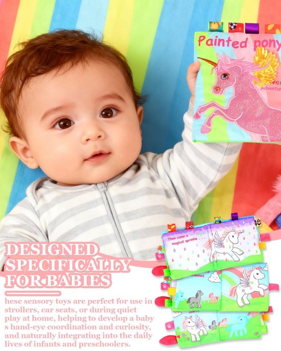 Baby Stoffen Boek - Zintuiglijk Speelgoed - Baby Ontwikkeling - Verschillende Texturen - 30 cm - Multicolor — afbeelding 3