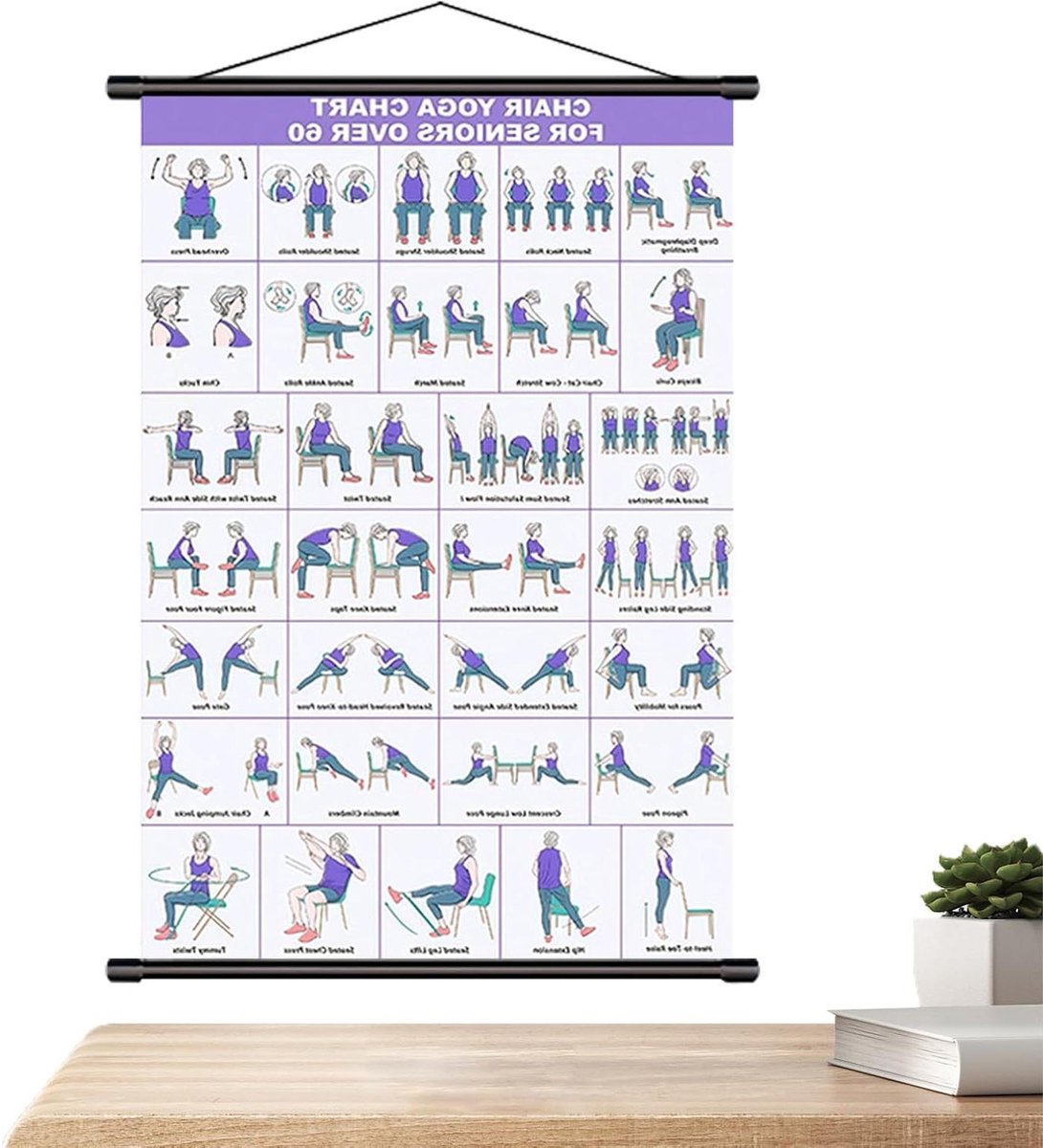 Stoel Fitness Poster - Yoga Gids - Thuis Workout - Opvouwbaar Ontwerp - 40 x 60 cm - Lila