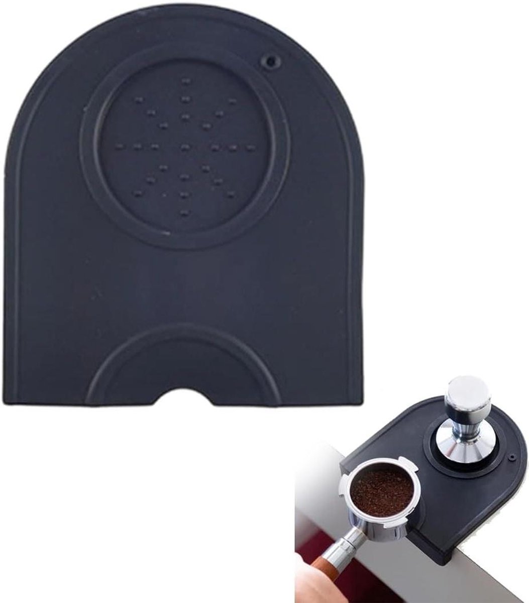 Koffie Tamper Mat - Barista Accessoire - Espresso Bereiden - Met Penhouder - 12 x 10.9 cm - Zwart