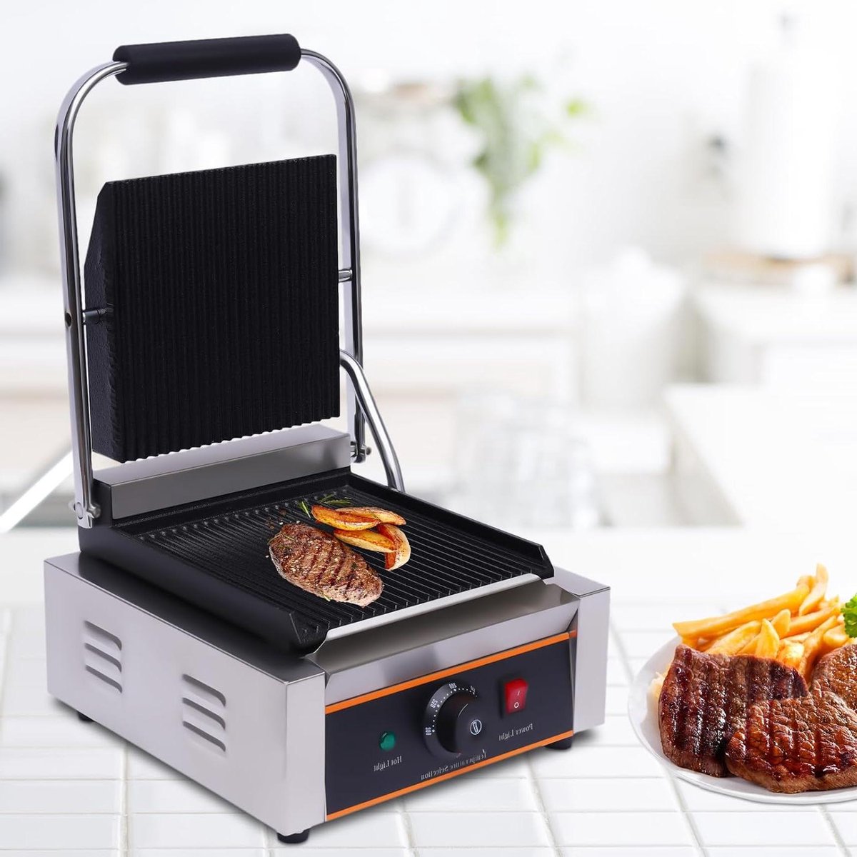 Elektrische Contactgrill - Sandwichmaker Grill - Snel Eten Grillen - Dubbele Grillplaat - 37 x 19 cm - Zilver Zwart