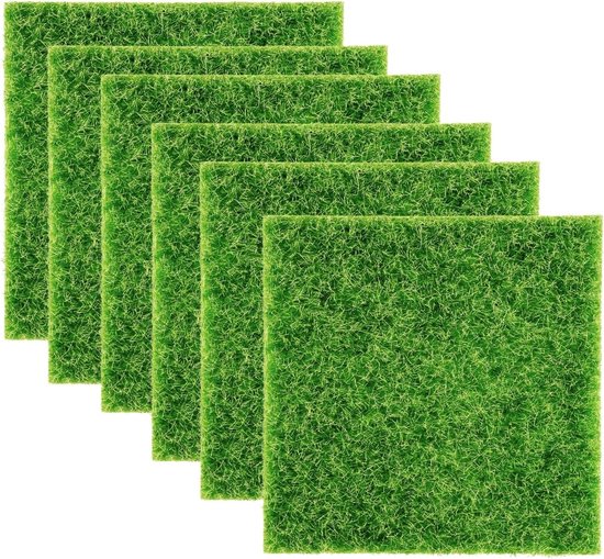 6 Stuks - Kunstgras Grastapijt - 15 x 15 cm - Grasmat voor Binnen en Buiten - Groen kunstgrasmat - Decoratieve materialen - Perfect voor Balkon, Terras, Tuin en Speelhoek - Decoratief groen kunstgras tapijt