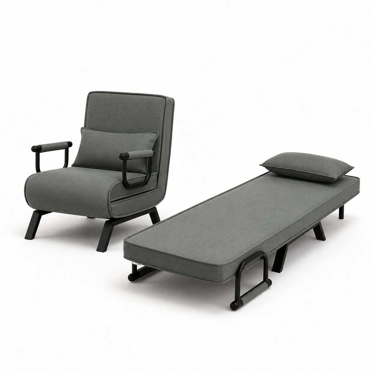 Slaapstoel - 60x184 cm - Inklapbare Slaapbank - Zetelbed – Slaapfauteuil 1 Persoon - Grijs