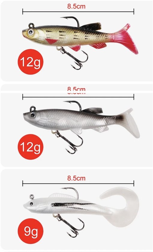 Kunstaas set voor roofvis 5 stuks - snoek baars vissen - pluggen met haak - 12 gram - hengelsport kunstaas - 5 pluggen in een doosje — afbeelding 2