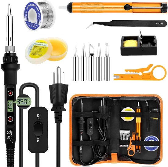 Kit fer à souder - Fer à souder 80 watts - Kit de soudage électrique 80W - Température numérique réglable (180-520°C) - Kit complet 13 pièces