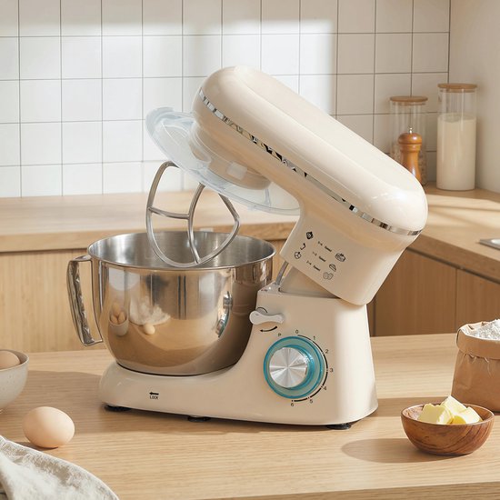 Keukenmachine 1300W - Keukenrobot - 4.5L - Foodprocessor met 6 - standen - Mixer met Mengkom - BPA-vrij - Keukenmixer - 3 Accessoires - Beige van TEKROA — afbeelding 2