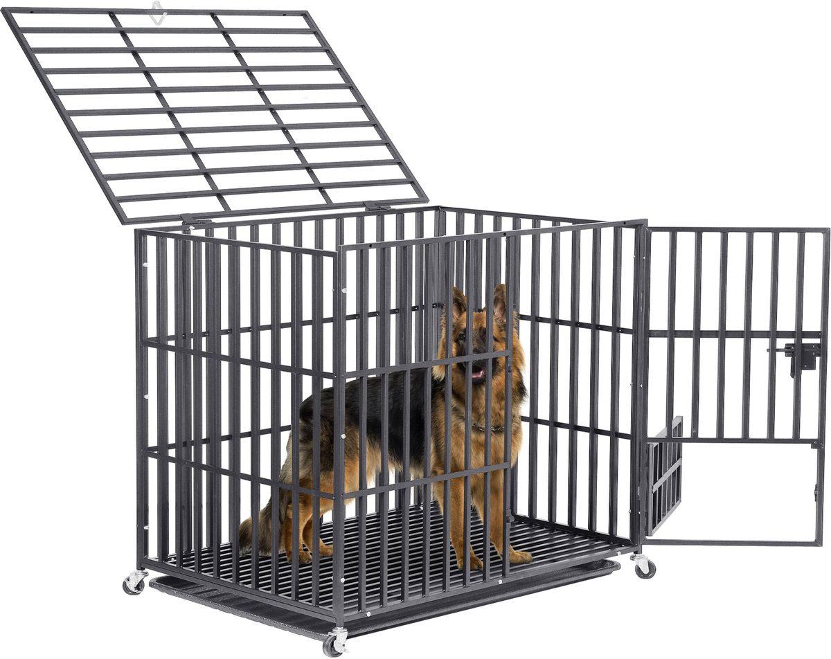 BingoPaw Robuuste Hondenbench Zware Kwaliteit Maat XL - 107x77.5x88.5 cm - Metalen Hondenkooi Ontsnap-proof - Met 3 Deuren & 4 Geremde Wielen - Voor Grote Honden tot