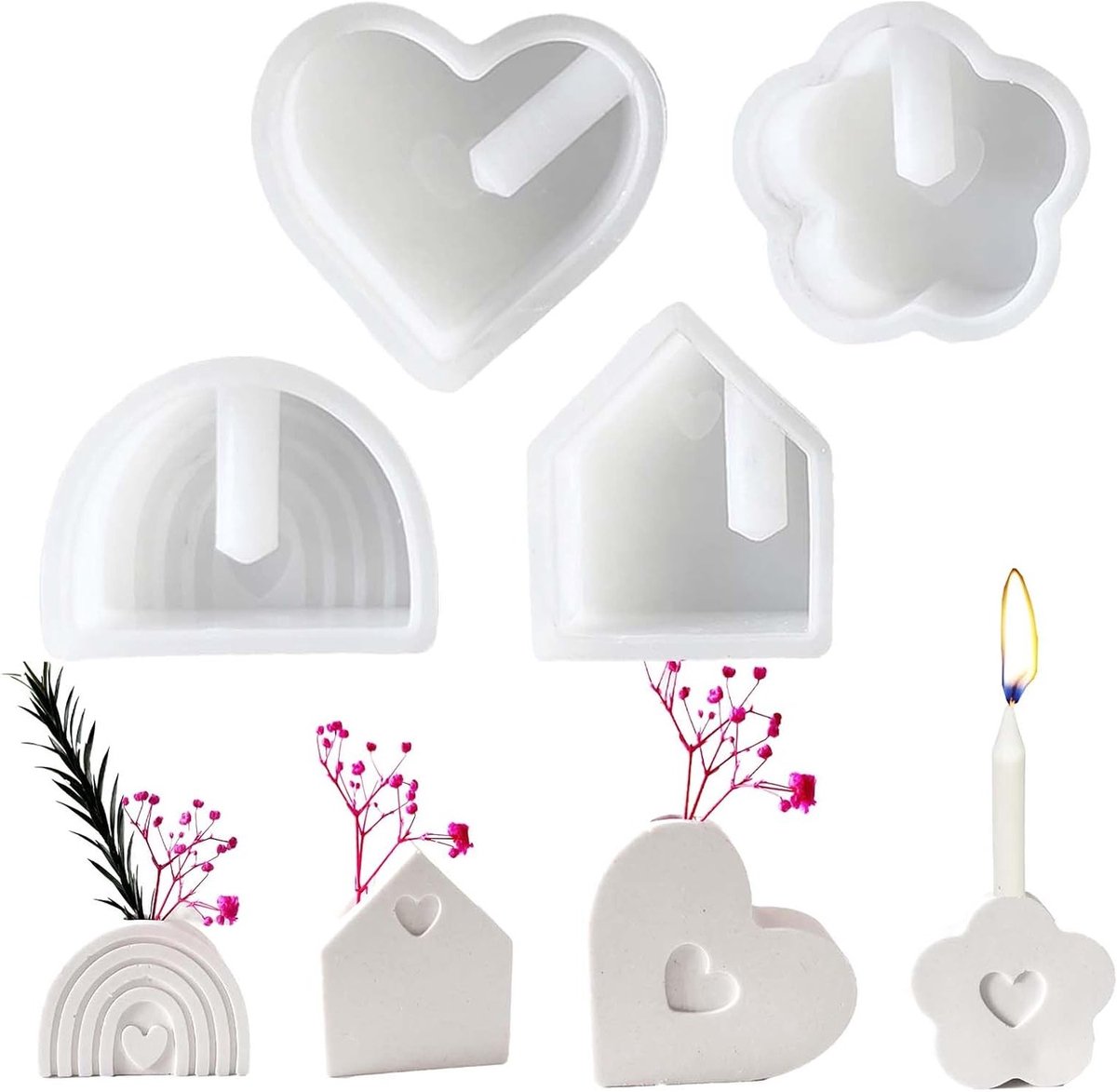 Siliconen Gietmallen voor Kaarsen, 4 Stuks, Geschikt voor Kerst, Gips en Zeep Mallen, Perfect voor Theelichten en Bloemstukken