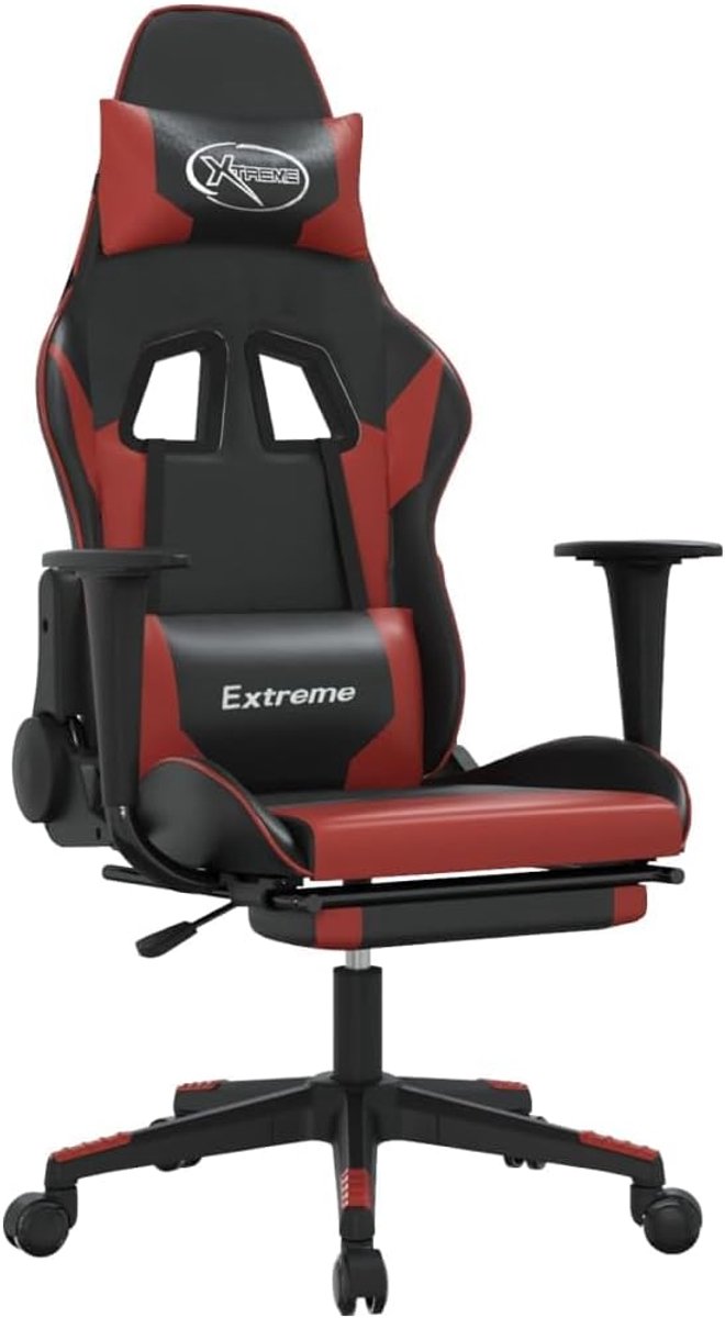 Gaming Stoel - Bureau Stoel - Ontspannen Zitten - Met Massage Functie - 128 cm Hoog - Zwart Wijnrood — afbeelding 4
