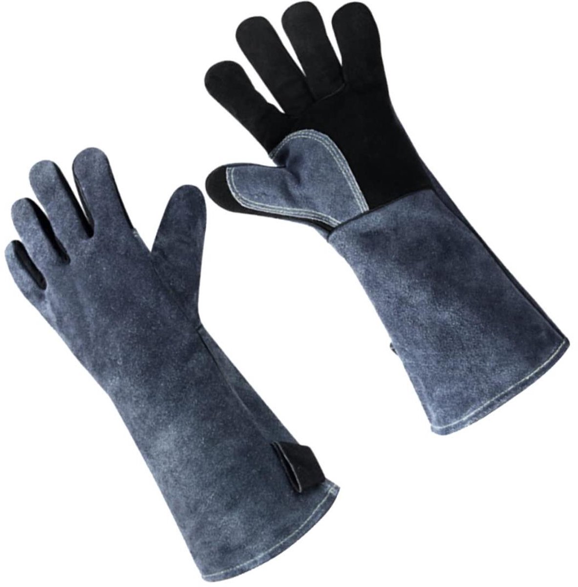 Ovenwanten - Barbecuehandschoenen - Bescherming bij Hitte - Duurzaam Leer - 36x16cm - Grijs Zwart