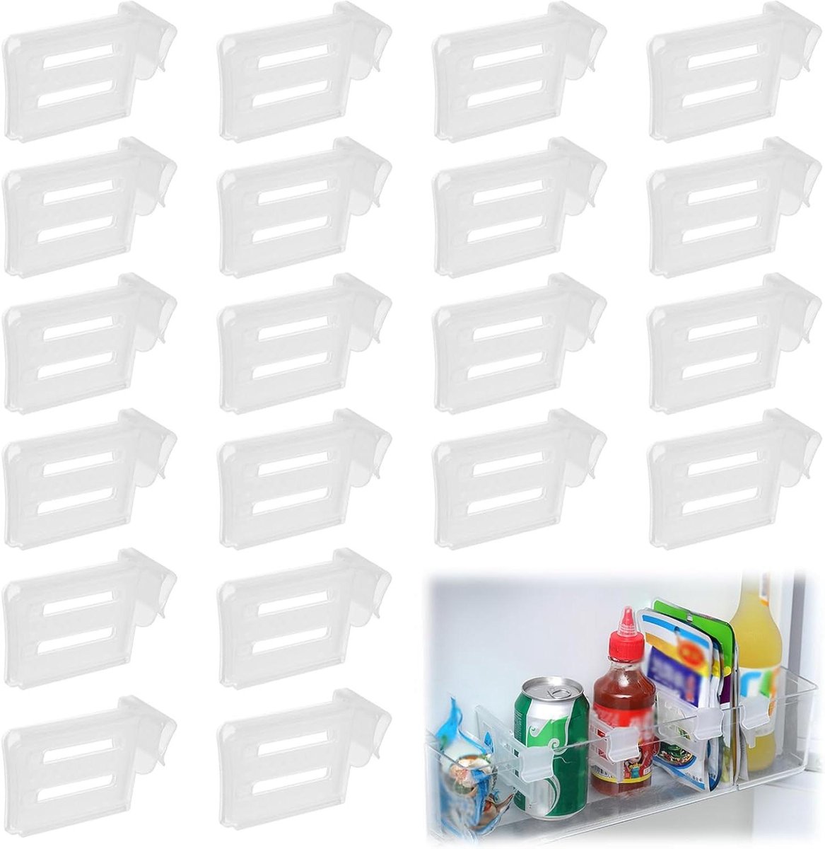 Koelkast Scheidingswanden - Lade Organizers - Ruimte Ordenen - Verstelbaar Clipontwerp - 20 Stuks - Wit