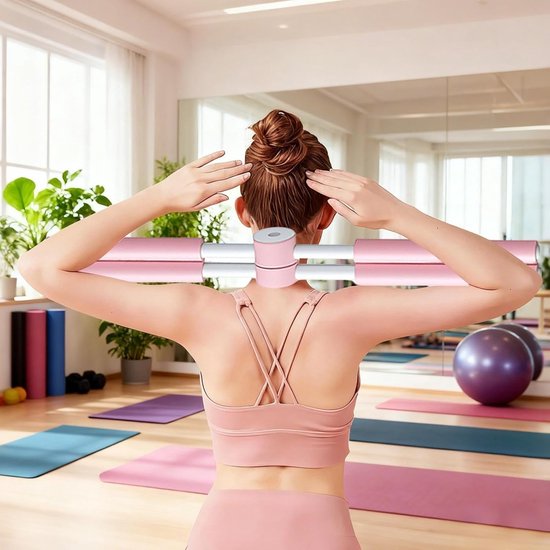 Houdingcorrector Yoga Stick - Trainingsstaaf Nek Stretcher - Houding Verbeteren - Antislip Ergonomisch Ontwerp - 80 cm Lengte - Roze — afbeelding 3