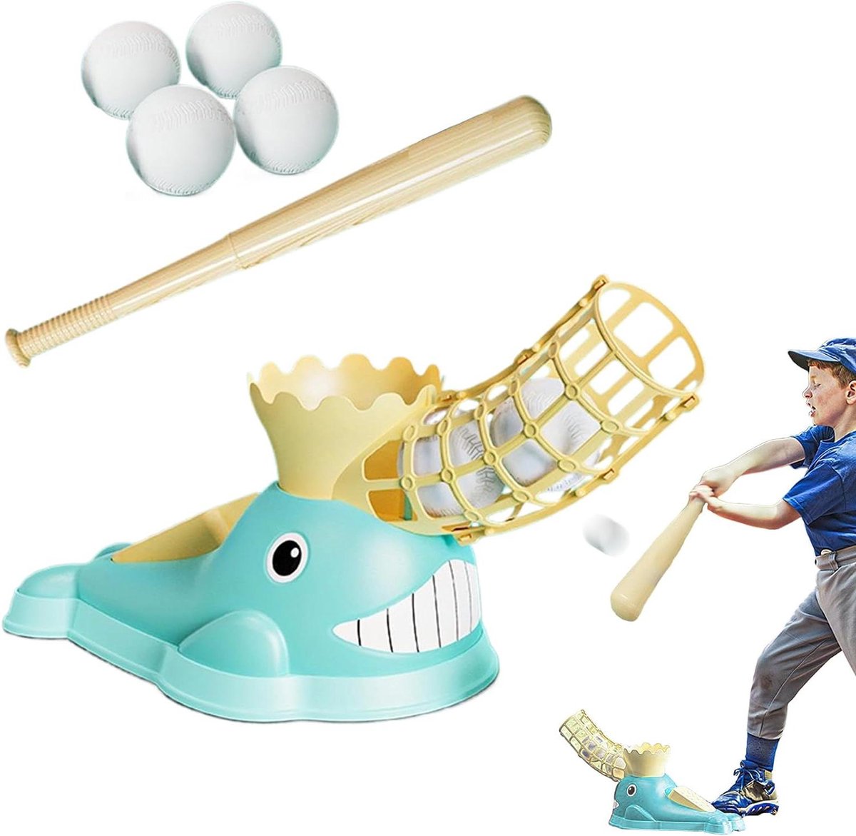 Honkbal Pitching Machine - Oefen Set - Sport Training - Verstelbare Hoogtes - 34x22x23 cm - Blauw