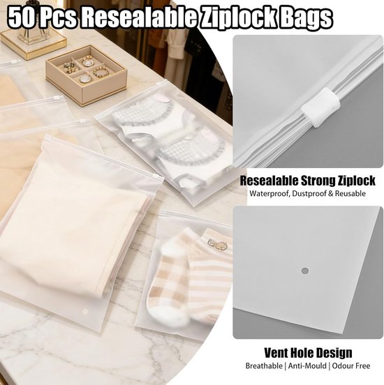 Zip Lock Zakken - Kledingzakken - Kleding Opbergen - Herbruikbaar - 40x30 cm - Transparant — afbeelding 5