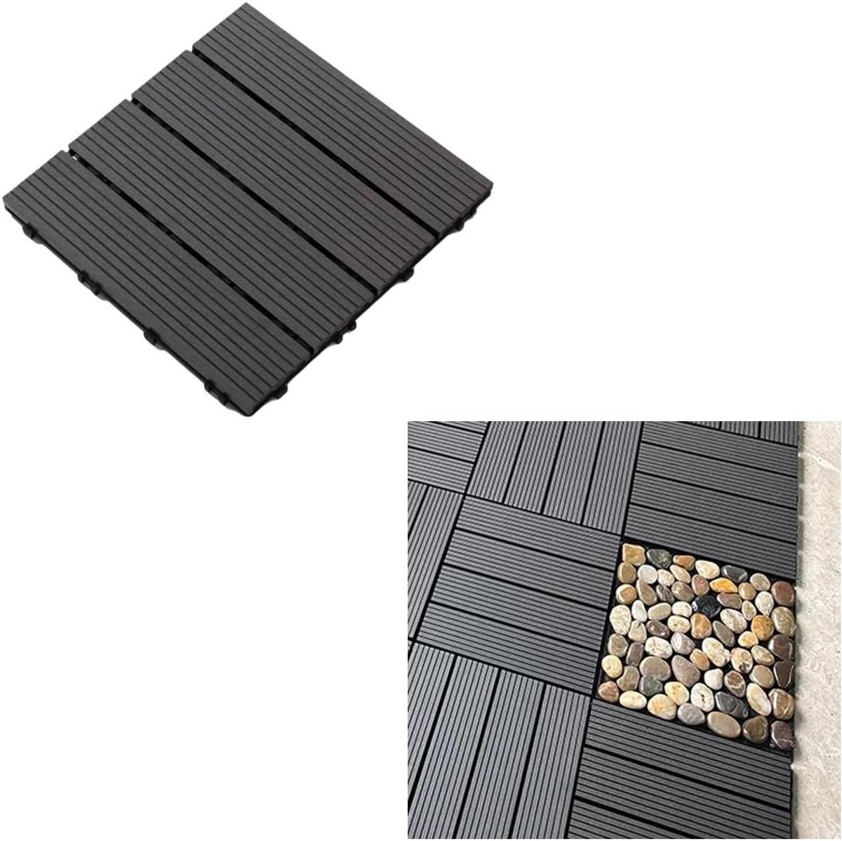 WPC Vlondertegels - Houtlook Tegels - Buiten Leven - Onderhoudsarm - 11 Stuks - Zwart