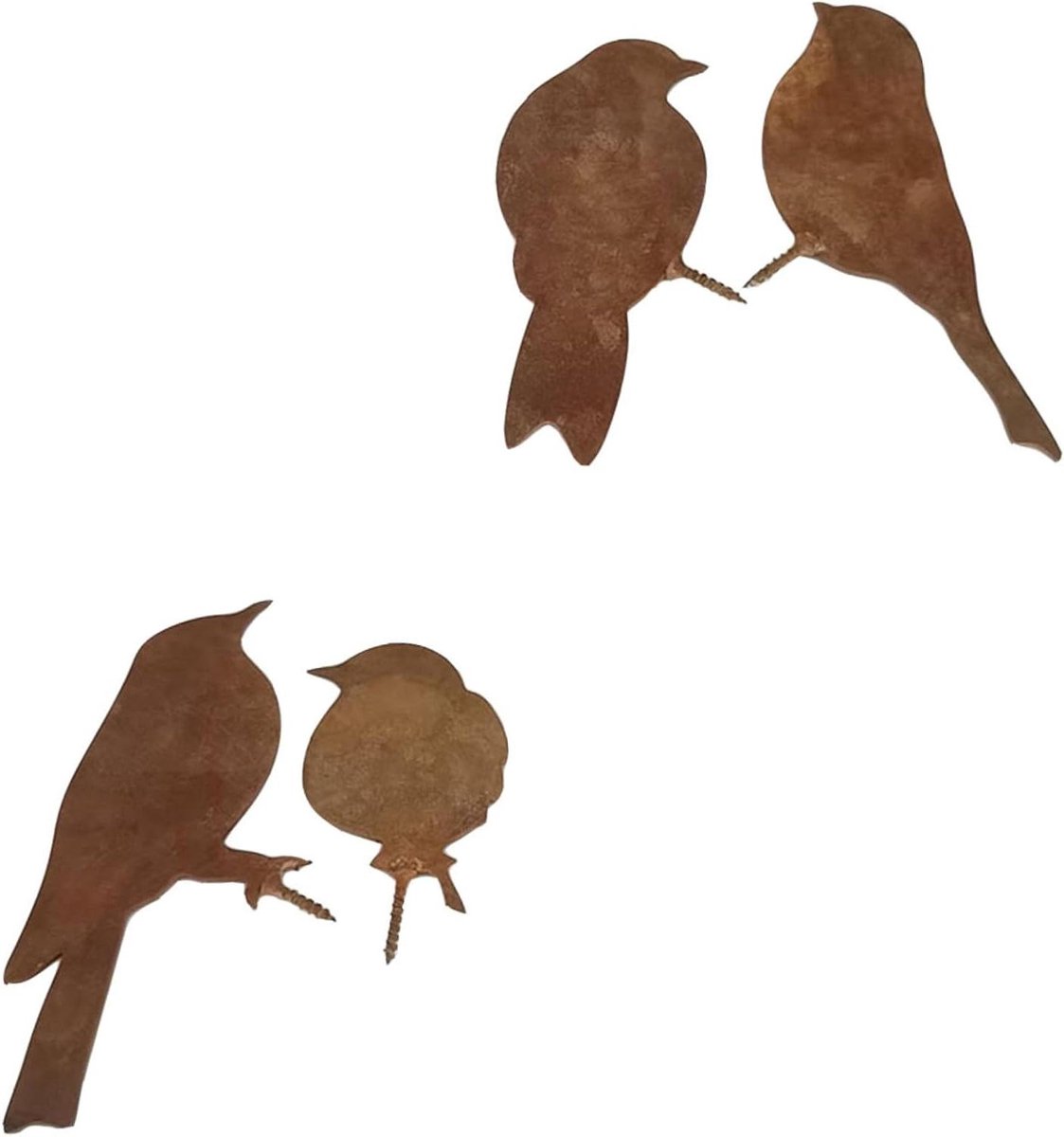 Vogelsilhouetten Tuindecoratie - Metalen Stekers - Tuin Aankleden - Roestig Vintage Ontwerp - 4 Stuks - Bruin