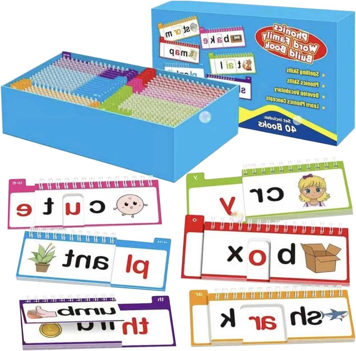 Woordfamilies Boek - Leerkaarten Lezen - Kinderen Leren - 40 Delen - 25x17 cm - Multicolor