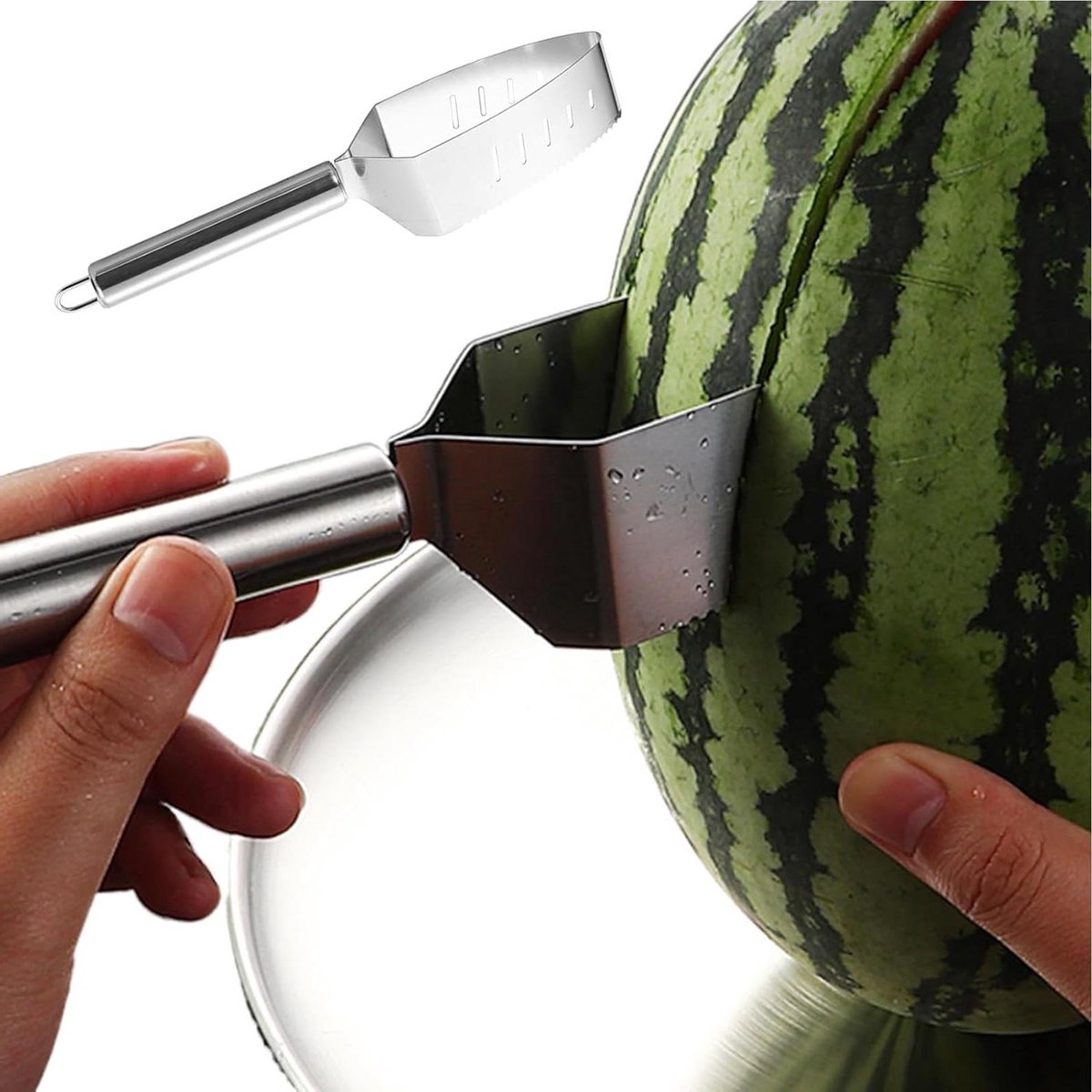 Watermeloensnijder - Fruit snijder - Fruit portioneren - Roestvrij staal - 25x6x6 cm - Zilver