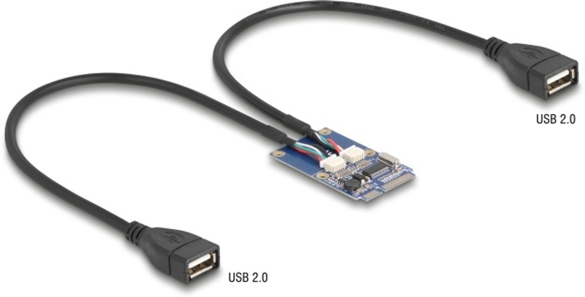 Delock Mini PCIe Adapter full size to 2 x USB 2.0 Type-A female 30 cm