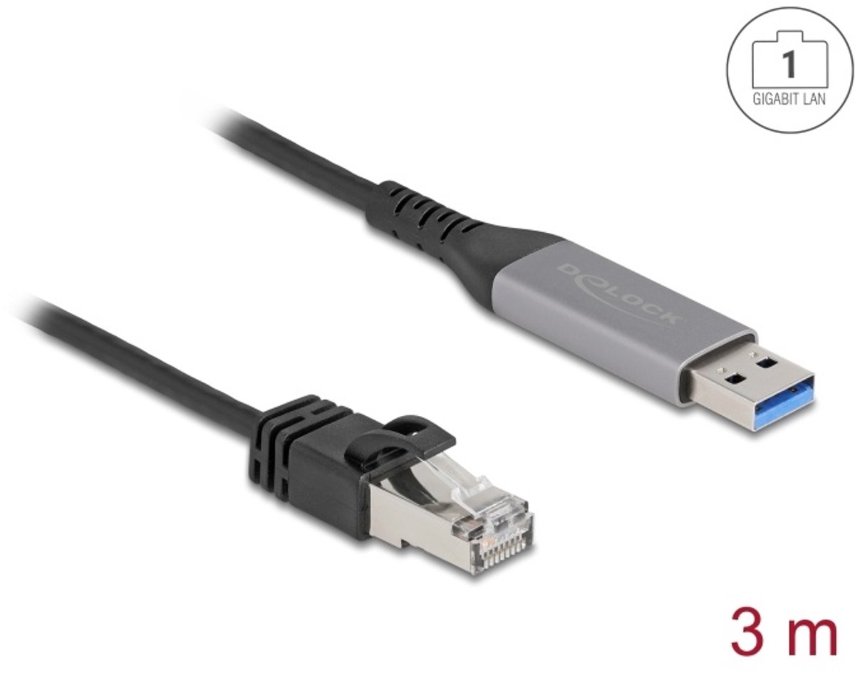 Delock USB LAN Cable USB Type-A to RJ45 Gigabit Ethernet 3 m