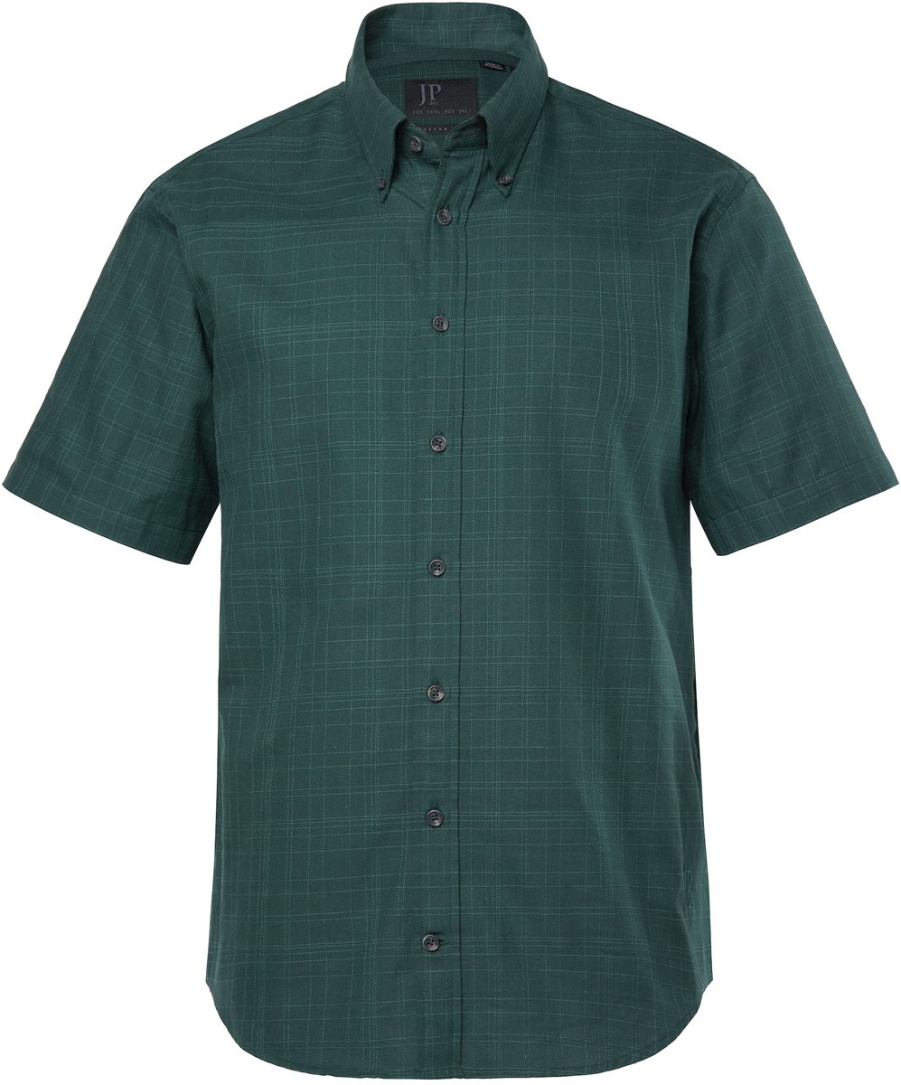 JP 1880 - Heren - geruit overhemd korte mouwen buttondown kraag Modern Fit - Middernacht groen - Maat L