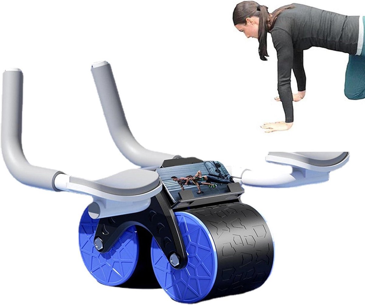 Buikspierwiel - Buikroller trainer - Kracht training - Inclusief kniebeschermer - 28 x 50 cm - Blauw