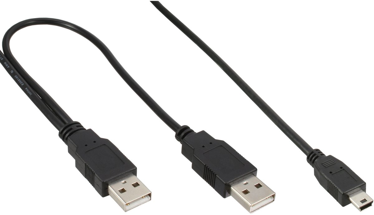 InLine® Mini USB 2.0 Y-kabel, 2x USB A/M naar mini USB 5-pins M, 1.5m