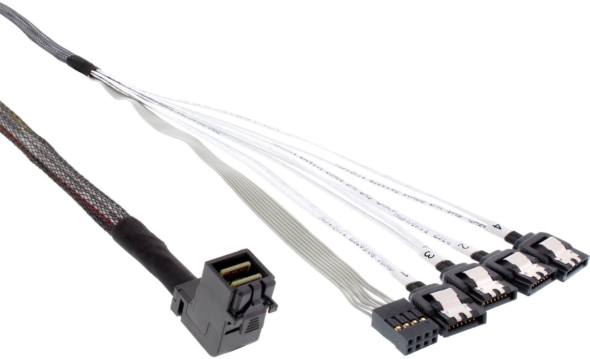 InLine® Mini SAS HD Cable SFF-8643 angled to 4x SATA + Sideband 0.5m