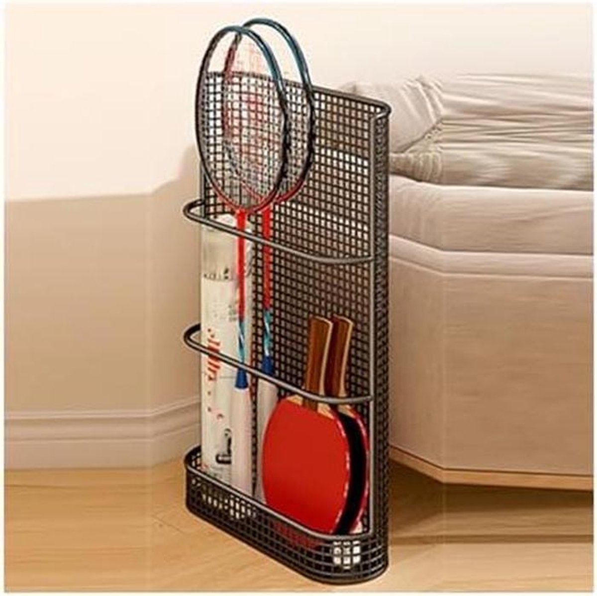 Sportracket Opberger - Wandrek - Sportspullen Opbergen - Ruimtebesparend Ontwerp - 46x10x30cm - Zwart