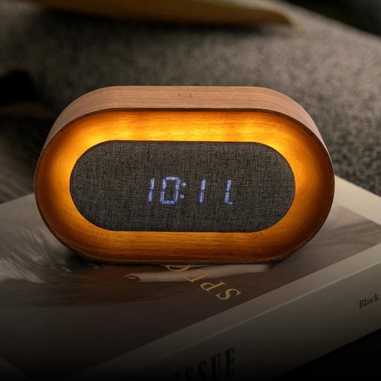 Ovale Wekker - Houten Klok - Wakker Worden - Touch Bediening - Niet gespecificeerd - Walnoot — afbeelding 5