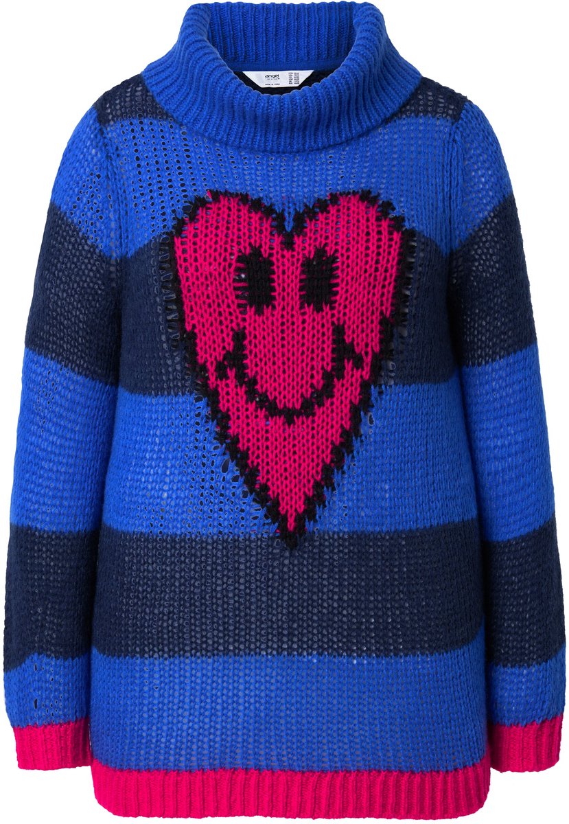 Angel of Style - Dames - Pullover straight fit blokstrepen hart-smiley - Blauw - Maat 46+