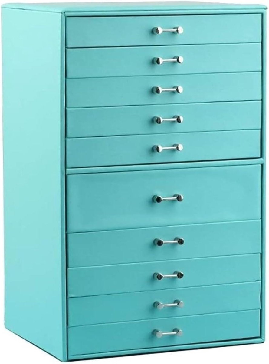 Sieradendoos Organizer - Juwelen Opberger - Sieraden Opbergen - 10 Lades - 36.5 cm Hoog - Blauw