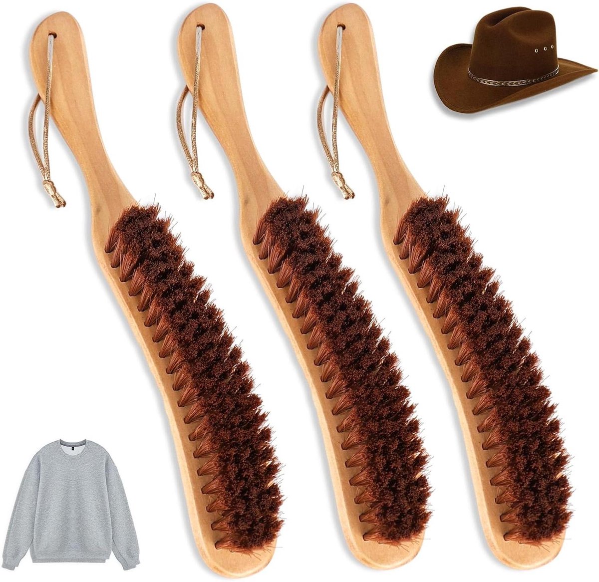 Kledingborstel Set - Pluisverwijderaar Borstel - Kleding Reinigen - Houten Handvat - 3 Stuks - Bruin