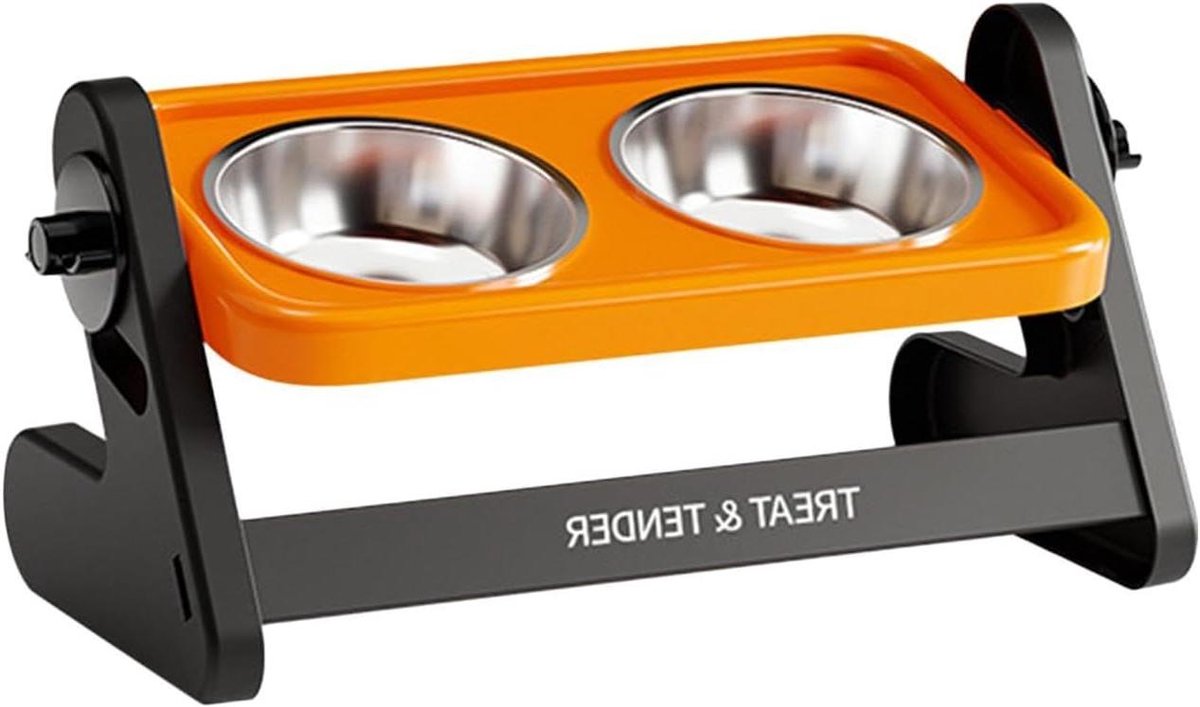 Verhoogde Hondenbak - Honden voerstation - Comfortabel voeren - Verstelbare hoogte - 38 x 21 x 19 cm - Oranje
