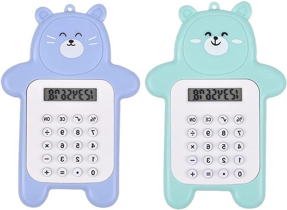 Rekenmachine Set - Mini Calculator - School Werk - Schattig Beer Ontwerp - 2 Stuks - Blauw Groen