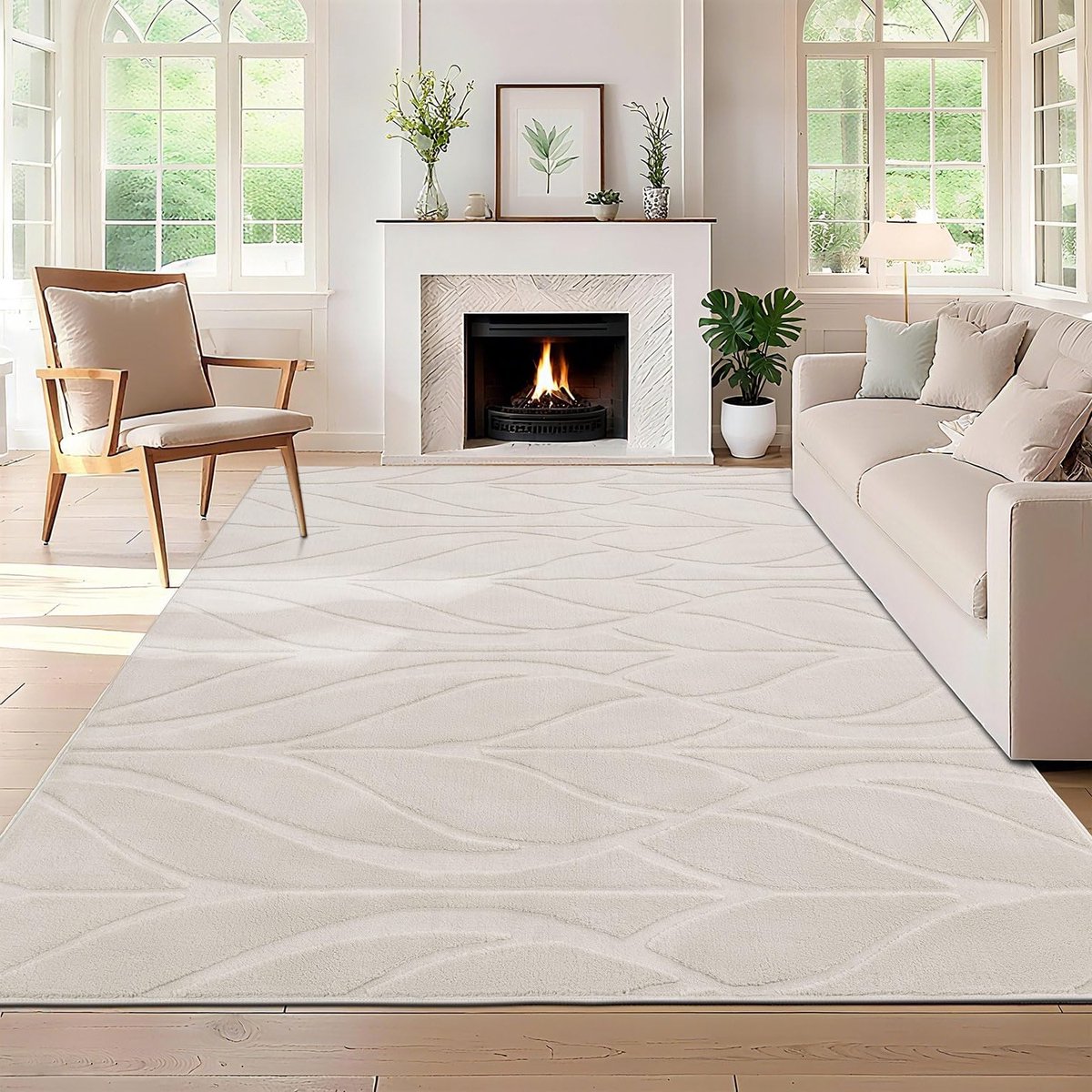 Grote Fluffy Kleden voor Woonkamer, Wasbare en Antislip Moderne Tapijten 200 x 290 cm voor Slaapkamer en Eetkamer in Beige