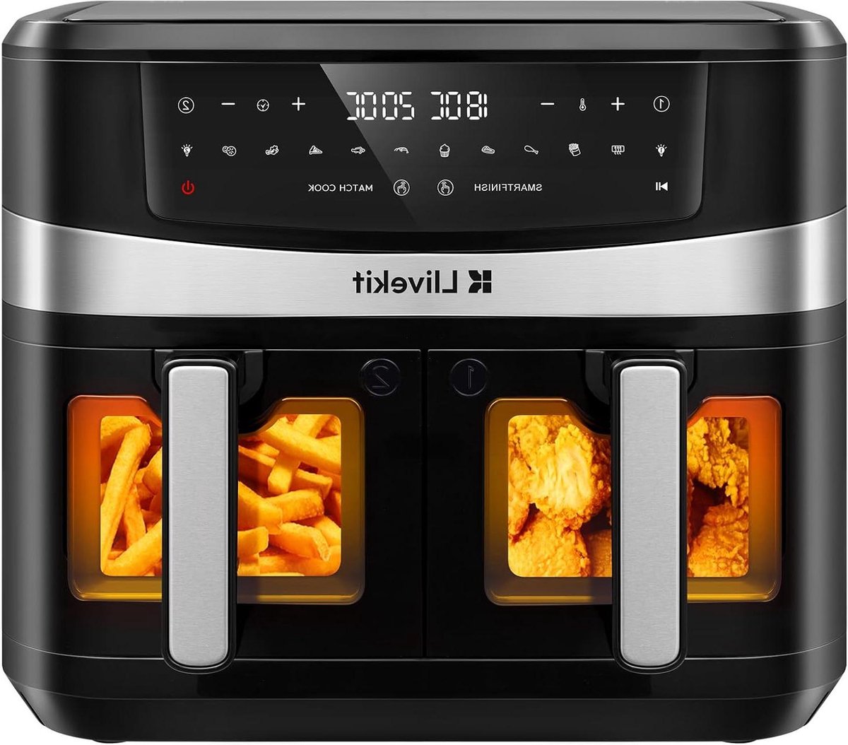 Heteluchtfriteuse Oven - Dubbele Kamer - Familiediners Bereiden - Dubbele Temperatuurregeling - 10 Liter - Zwart