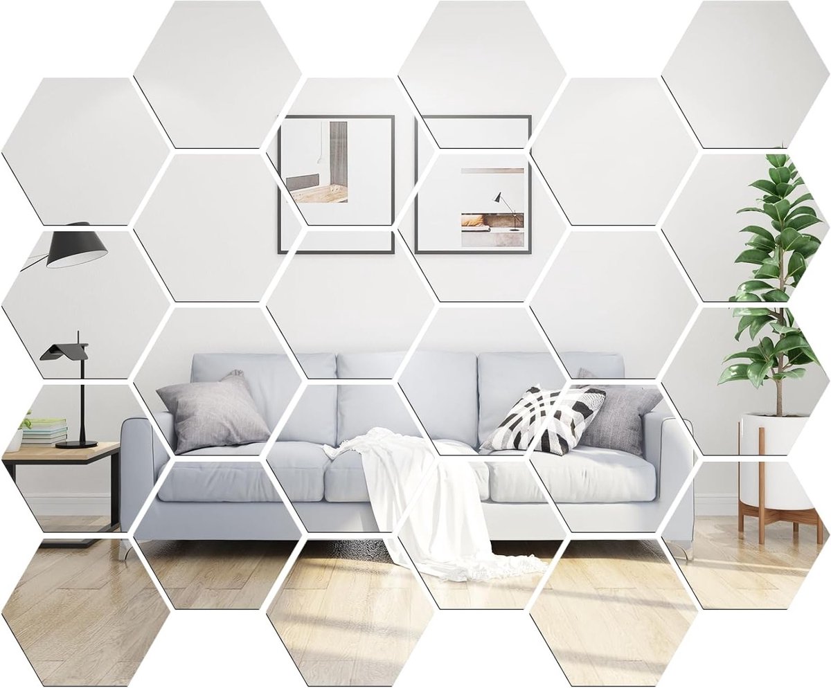 Hexagonale Spiegelstickers, 24 Stuks Plakspiegels voor Muren, Verwijderbare Acryl Spiegels voor Wanddecoratie in Hal, Badkamer, Woonkamer en Keuken