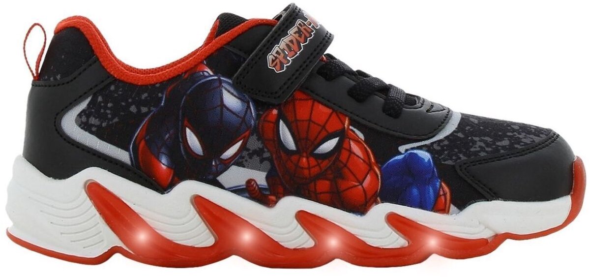 Spiderman - Schoenen voor jongens met lichtjes - Spiderman en Miles Morales Sneakers voor kinderen met klittenband - Lichtgevende kindersneaker - Maat 26 - Zwart