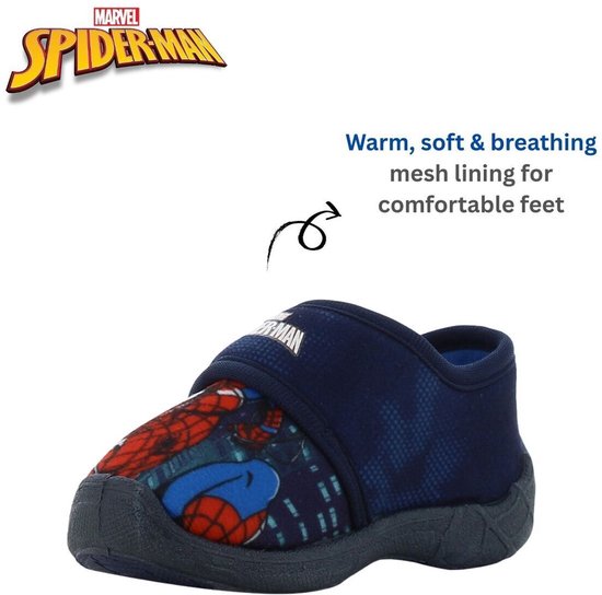 Blauwe Spider-Man pantoffels voor kinderen, met een opdruk van Spider-Man en een warme, zachte en ademende mesh voering.