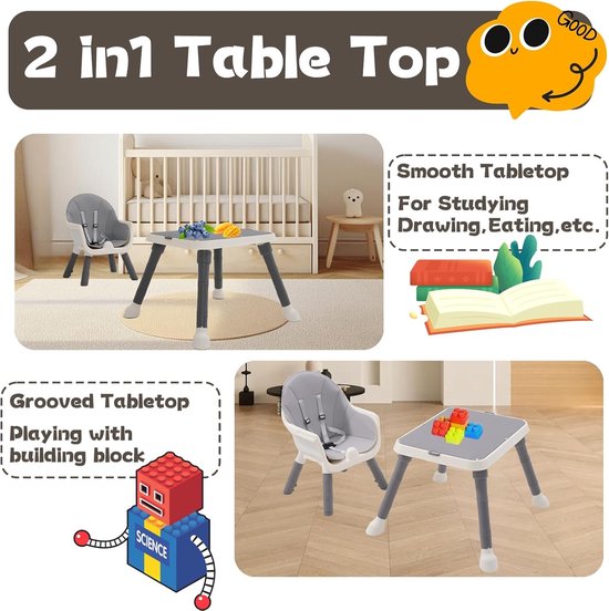7-in-1 Kinderstoel Eetstoel Baby - verstelbare hoge stoel met speeltafel — afbeelding 4
