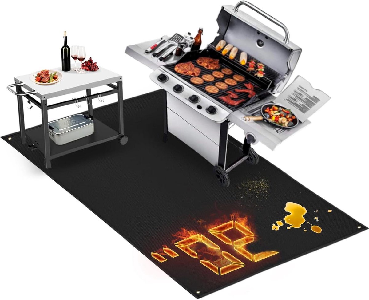 Grillmat Buiten - Barbecuemat Terrasbeschermer - Terras Beschermen - Extra Groot Formaat - 228 x 123 cm - Zwart