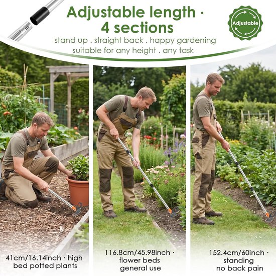 Tuin handgereedschap - Onkruidverdelger hak - Onkruid verwijderen - Verstelbare steel - Tot 152 cm - Zwart — afbeelding 5