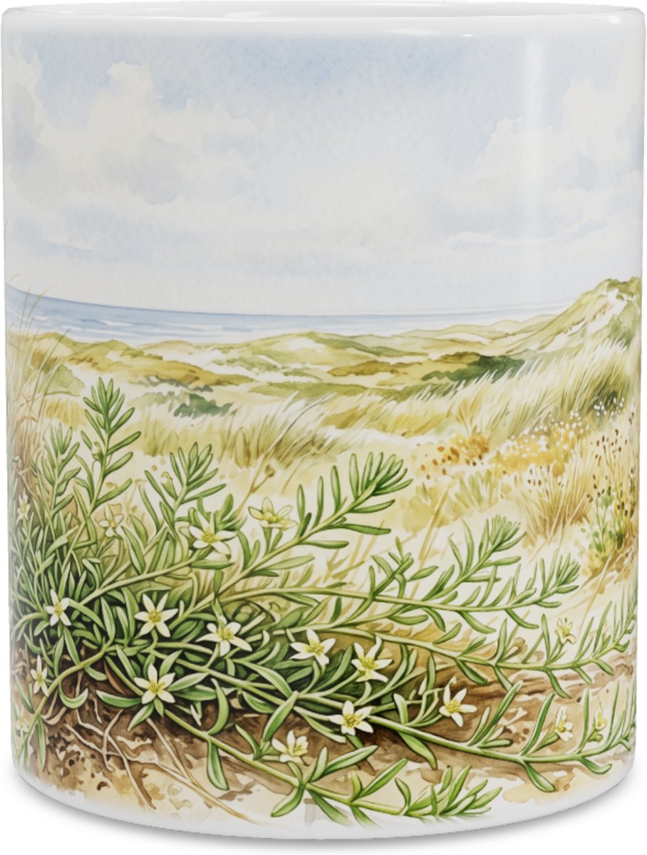 Mok Aquarel Series Wilde Duinbloemen Kustlandschap Illustratie