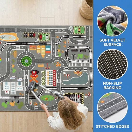 Autospeelmat - Wegtapijt Kinderen - Spelen met Auto's - Antislip Onderkant - 80 x 120 cm - Grijs — afbeelding 5