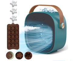 KZQ Draagbare 2 In 1 Luchtkoeler Sage Green - Mini Draagbare Luchtkoeler Bureauventilator Met 3 Snelheden Usb Voor Kantoor Of Slaapkamer - Incl Siliconen Ijsblokjesvorm In Stervorm