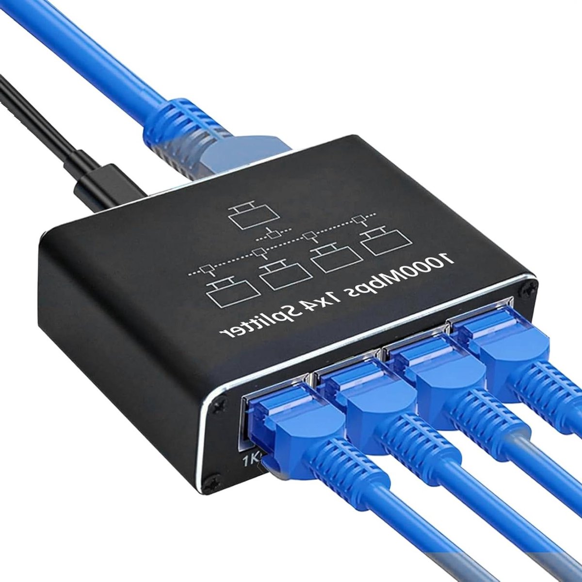 Netwerk Splitter - Ethernet Poorten - Internet Delen - 1 naar 4 Aansluitingen - 100 Meter - Aluminium